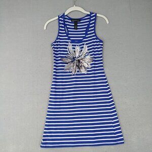 INC International Concepts Mini Tank Dress Womens XS Blue Striped Sequin Flower